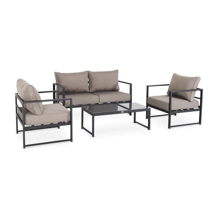 Salon de jardin 4 places Balea en aluminium, structure anthracite et coussins taupe, design et modulable, coussins épais