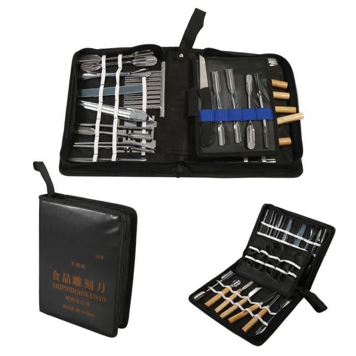 45 Pcs Outils de Carving de Sculpture Aliments Portable+ Sac de rangement