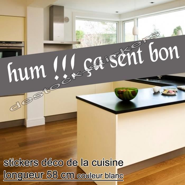 Stickers autocollant déco cuisine Hum !!! en blanc