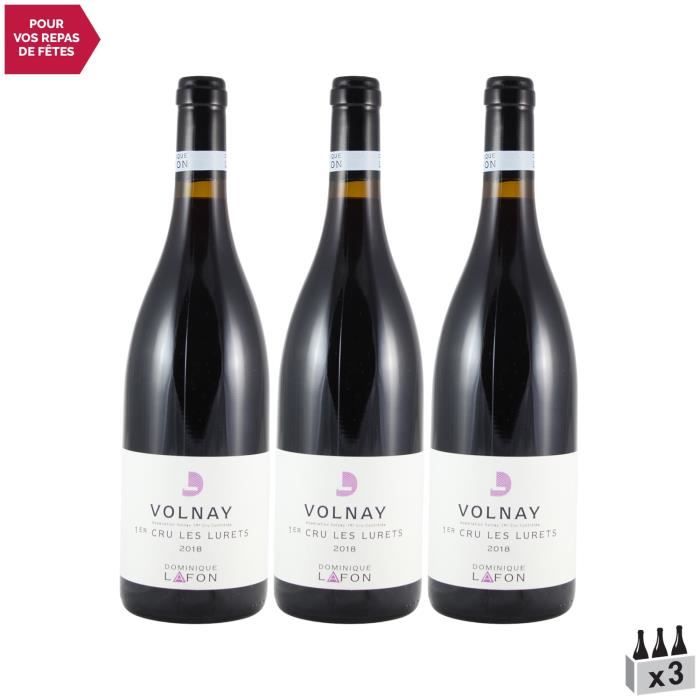 Volnay 1er Cru Les Lurets Rouge 2018 - Lot de 3x75cl - Dominique Lafon - Vin AOC Rouge de Bourgogne - Cépage Pinot Noir