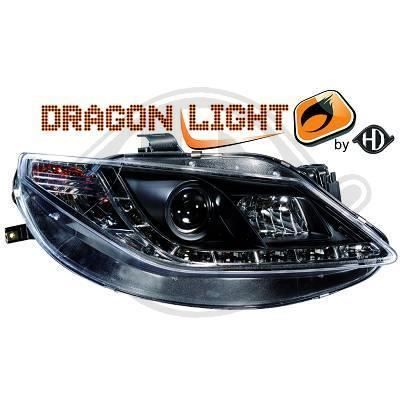 7426385 , Paire de Feux Phares Daylight LED noir pour SEAT Ibiza Berline , Coupe sport 6J de 2008 a 2012