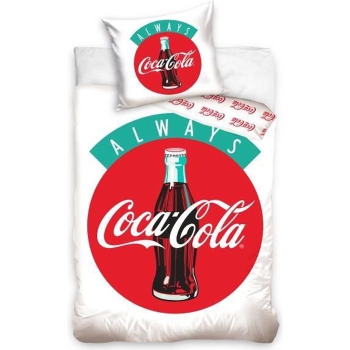 Housse de Couette Coca-Cola Always, Blanc, Enfant, 140x200cm, 1 Personne, 100% Coton, Taie d'oreiller 70x90cm, Zippée