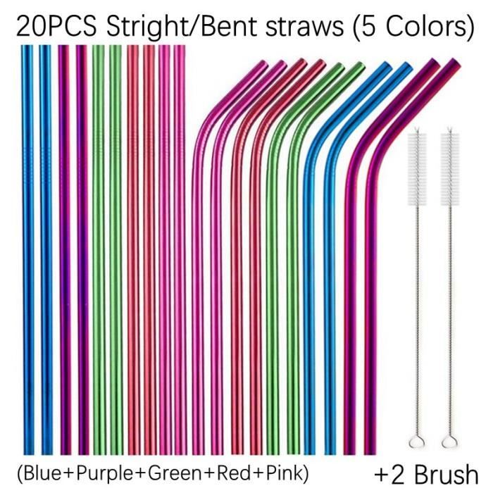 5Color Mixed B -Ensemble de pailles en métal coloré, en acier inoxydable, écologique, réutilisable, tasse de fête, verres, accessoir