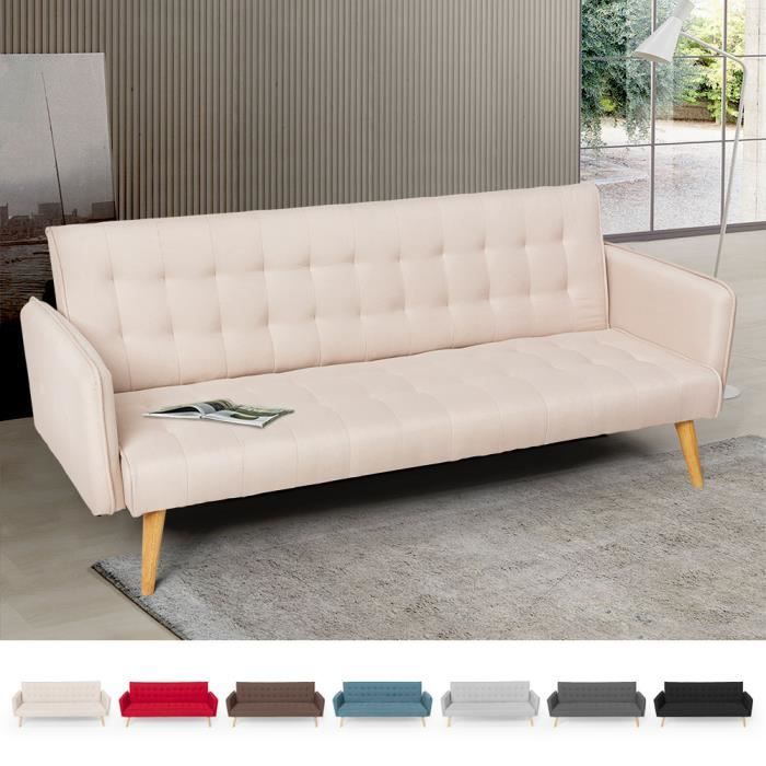 Canapé droit 3 places Beige Tissu Pas cher Contemporain