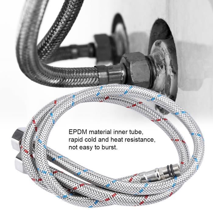 2 pcs 60 cm Flexible Ligne d'alimentation en eau Tuyaux chaud froid Connecteur de robinet en acier inoxydable(EU G3 - 8)