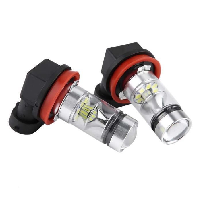 Zerodis feu de conduite antibrouillard 2x H8 H9 H11 6000K Super White 100W LED Ampoules de phare Kit Fog Car Driving Light