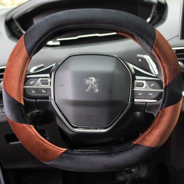 Couvre volant,Couverture de volant de voiture en peluche d'hiver pour Peugeot 3008 4008 5008 PARTNER partenaire - Type Marron