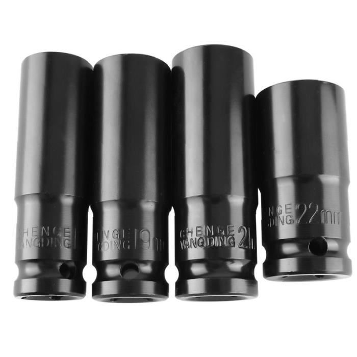 Disque Deep Impact Socket Kit Bacho Prises ensembles métrique 1-2 pouces 17-22MM Noir 4pcs