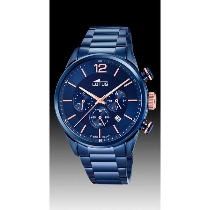 Montre Homme Lotus - 18680/2 - Collection Chrono Colour - Garantie 2 ans - Boite acier PVD Bleu Diamètre boite 43mm - Tige couronne