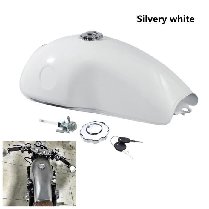 NEUFU Kit de Moto 10L 2.6 Gallon Café Racer Vintage Réservoir de Gaz Tank Universal Blanc