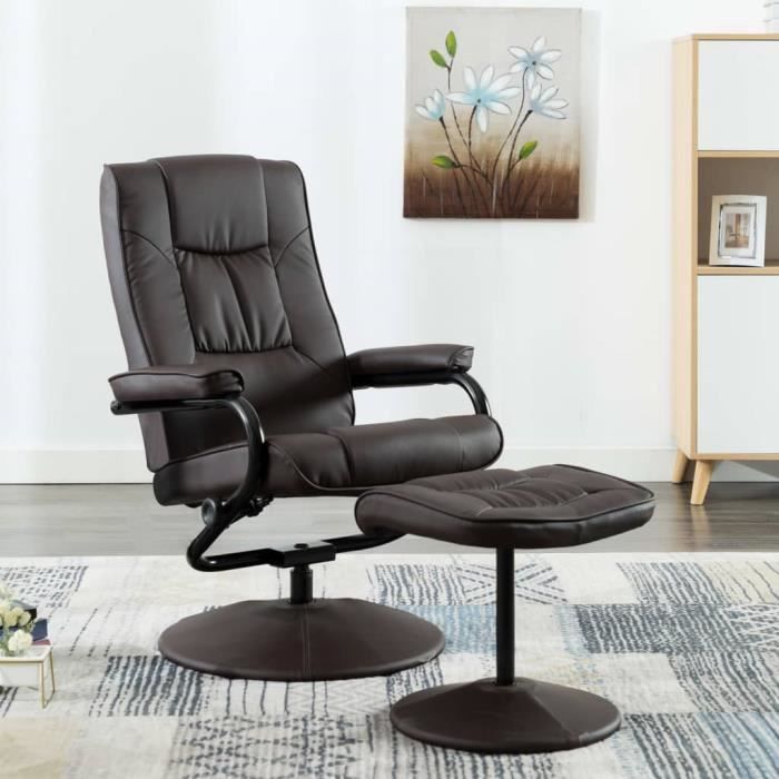 Magnifique-Fauteuil relax style contemporain confort Fauteuil TV avec repose-pied Marron Similicuir