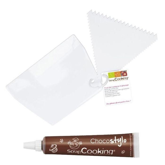 2 peignes à glaçage pour pâtisserie + Stylo chocolat