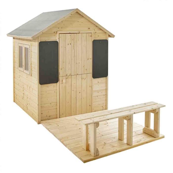 Maisonnette en bois SOULET avec terrasse et banc pour enfants - Grace
