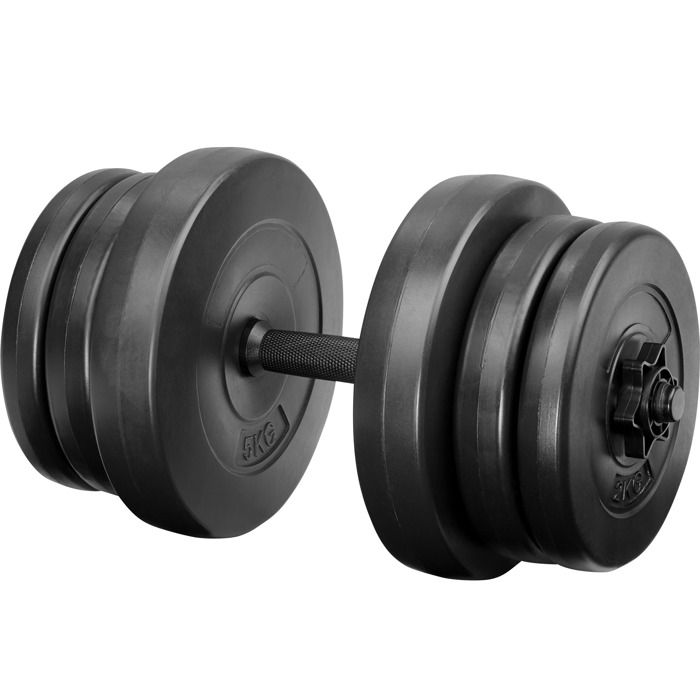 TECTAKE 1 Haltère Court en Acier 46 cm et 6 Disques en Plastique 2 x 2 kg + 2 x 2,5 kg + 2 x 5 kg Noir
