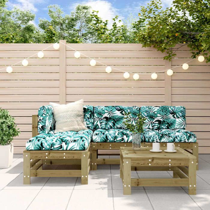 vidaXL Salon de Jardin 5 pcs Canapés avec Repose-pied Ensemble de Meubles avec Table Basse Patio Terrasse Rustique Bois 3186563