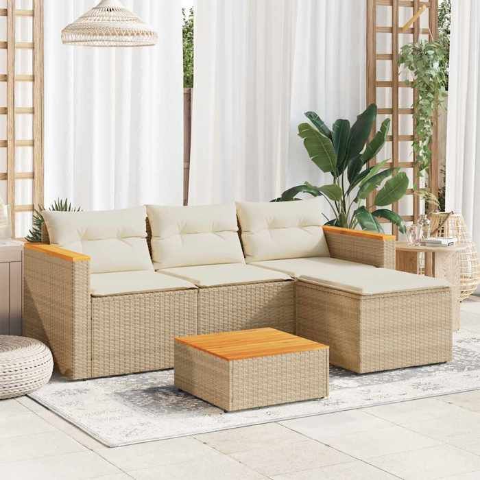 vidaXL Salon de Jardin avec Coussins 3 pcs Canapés de Patio Ensemble de Meubles Mobilier de Terrasse Extérieur Beige 365828