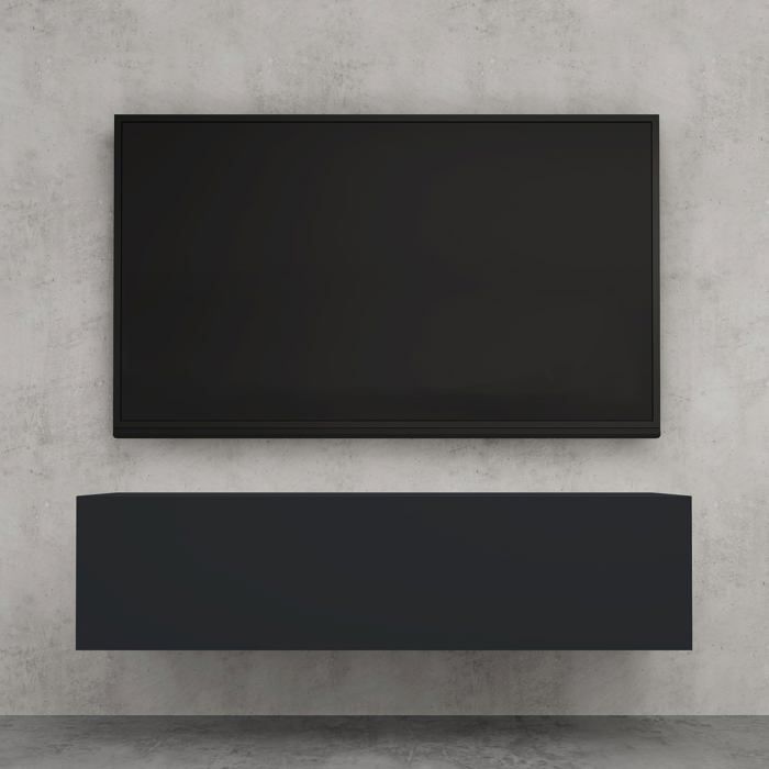 doporro Meuble TV Bas 120cm Armoire TV Gris Noir Mat Table de Télévision Salon avec Porte Meuble TV Suspendu MBTV02