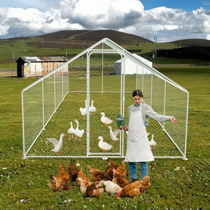 Comparer les prix de Eulenke Enclos poulailler anti UV 3x8x2 m avec serrure Toit étanche et résistant au soleil acier galvanisé 24m² POULAILLER