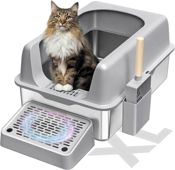 Comparer les prix de Bac Litiere Pour Chat, Xxl Bac À Litière En Acier Inoxydable, Grand Pour Les Chats Et Les Lapins Bac Litiere Chat, Fermeture Latér