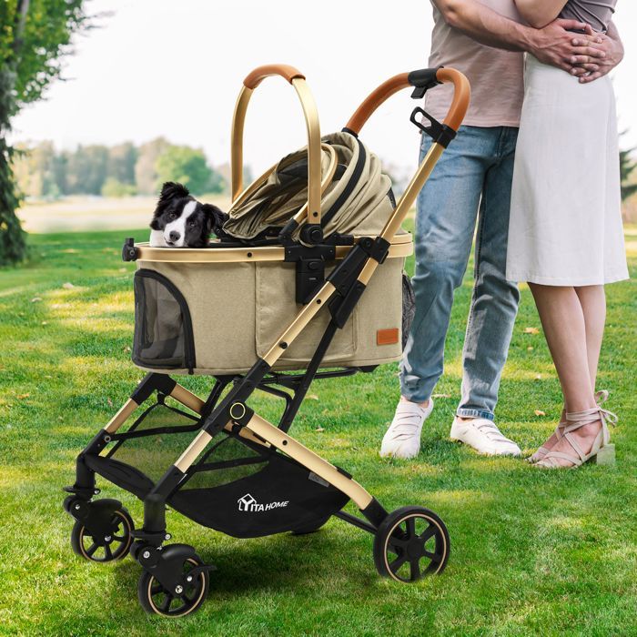 Meilleurs prix pour YITAHOME Poussette - pour Chien Chat - Tout Terrain - Panier de Rangement - 4 Roues - Pliable Portable - Amovible -Beige