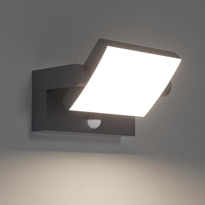 Appliques murales d’extérieur - Klighten - Avec capteur de mouvement - 4000K Lumière blanche neutre - 24W - Anthracite