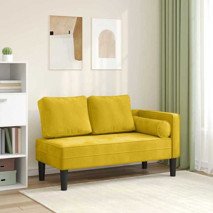 vidaXL Chaise longue avec coussins jaune velours 4007577