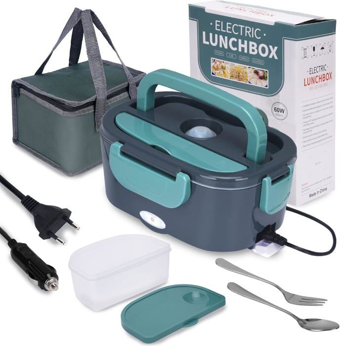 Gamelle Chauffante Dosevita 1,5L - 80W, 12V/24V/220V - Acier Inoxydable 304, Allume-cigare - Pour Repas Chauds En Voiture, Bureau, Voyage