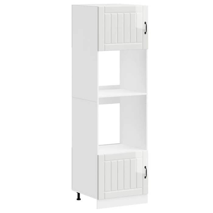 (SOLDE dété)Armoires de four/Colonne de cuisine - 2 pcs Kalmar - Pieds réglable - blanc brillant bois dingénierie Aspect