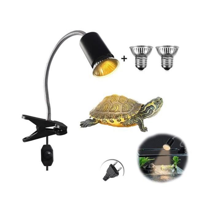 Lampe chauffante TortueKit Lampe Chauffante Tortue Terrestre Lampe Reptiles Chauffante avec 2 Ampoule UVA UVB 50W Lampe T CHAUFFAGE