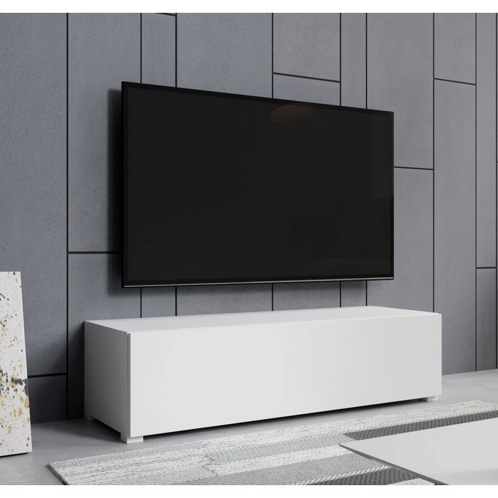 Meuble TV - DESIGN AMEUBLEMENT - AITANA M1 - Blanc mat - 120x40x32 cm - Porte abattante Push-Click Meuble TV - DESIGN AMEUBLEMENT - AITANA M1 - Blanc mat - 120x40x32 cm - Porte abattante Push-Click