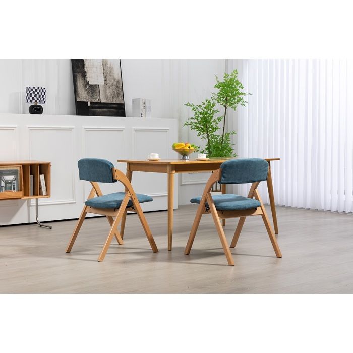 Lot De 2 Chaises Pliantes Avec Coussin En Velours Rembourrée Et Cadre En Bois Bleu