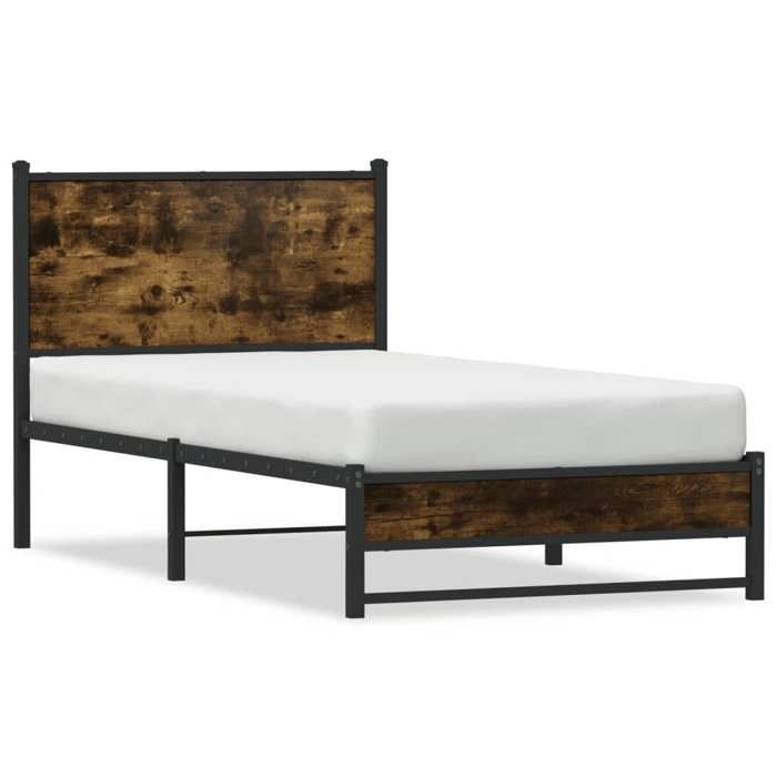 Printemps/été 2025 Structure de lit - SOLOMON - pour Adulte/enfant en métal sans matelas chêne fumé 90x200 cm LV8127