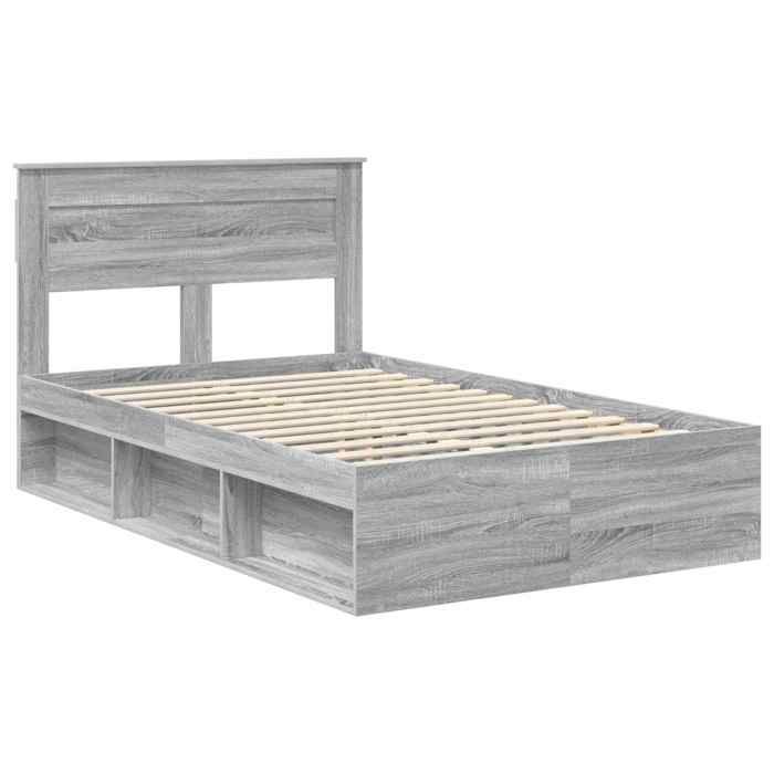 Structure de lit avec matelas - UU - Gris Sonoma - Pin massif - 120x190 cm - 123x200x100 cm - Poids maximal 200 kg