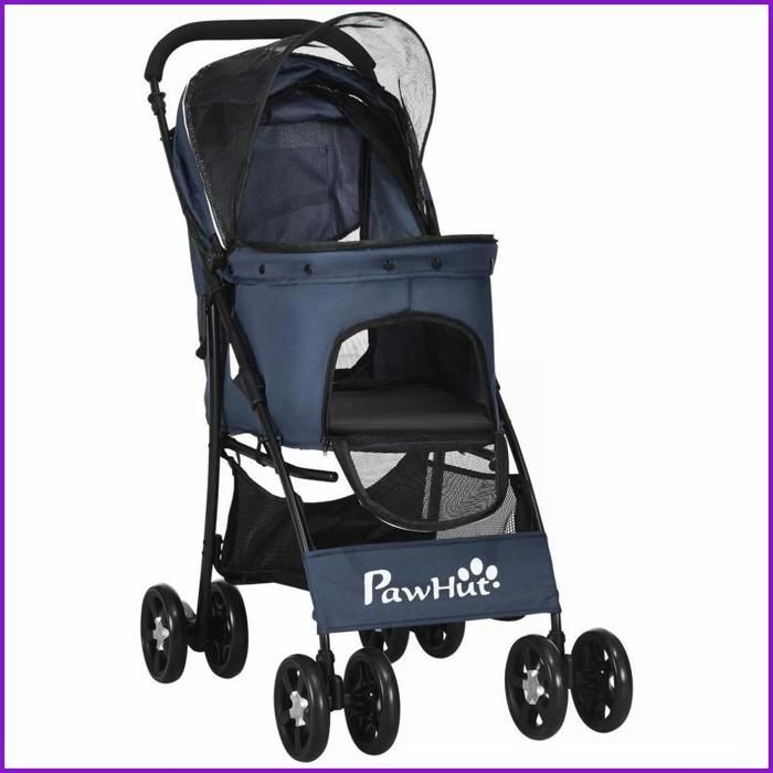 Comparer les prix de Poussette pliable pour chiens et chats PawHut - 4 roues coussin fenêtres en mesh - Bleu