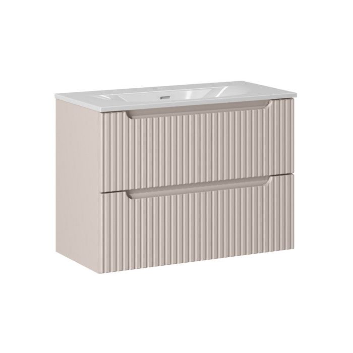 Meuble sous-vasque - DECONATION - Astral Cashmere - 80 cm - 2 tiroirs - Beige crème et blanc