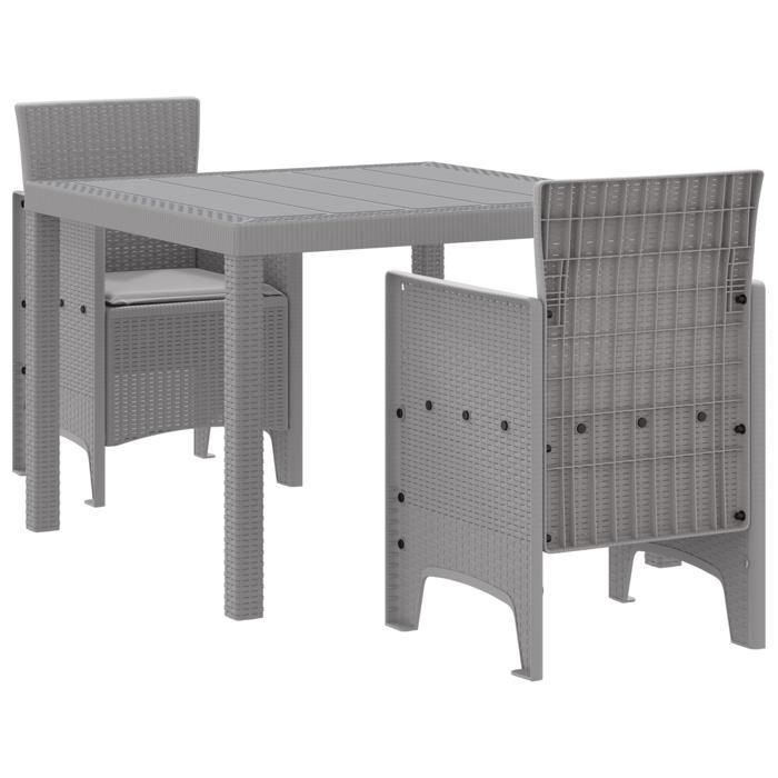 UNIQUE* Ensemble jardin 3 Pièces - UU - style rustique - avec coussins gris clair en poly rotin TT886