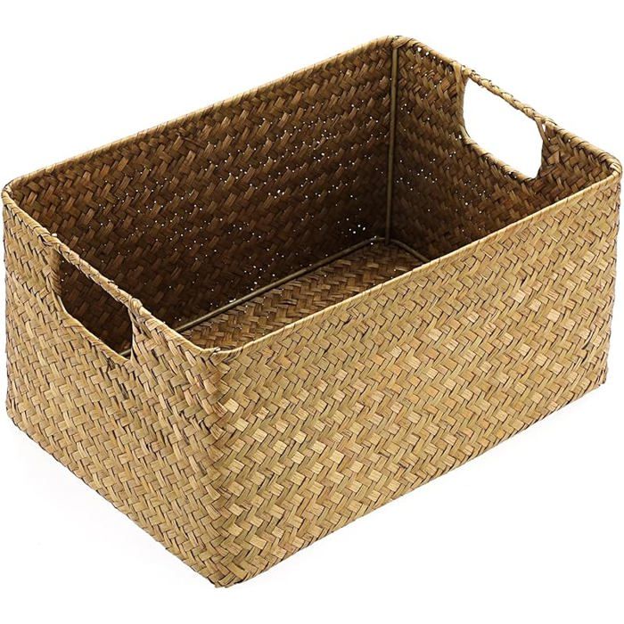 IGNPION Panier de rangement en jonc de mer jonc de mer tissé panier de bureau rectangulaire boîte de rangement pour Caram CORBEILLE