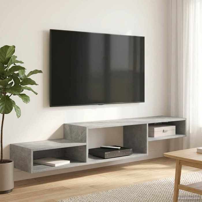 vidaXL Meuble TV mural Montage mural Gris béton 150 x 28 x 26 cm 8005992