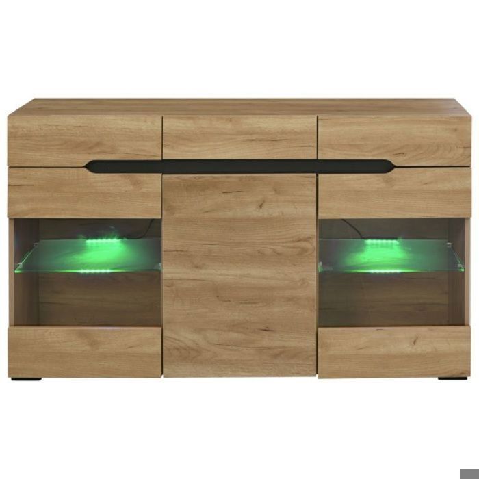 Buffet de salle à manger Moderne à LED Contrôle App 3 Armoires 3 Tiroirs Grand Espace Rangement Meuble Déco Intérieur BUFFET