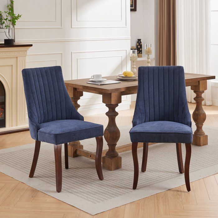 Chaise de salle à manger - Ensemble de 2 - Bleu - Chenille - Dimensions: 64x50x95.5 cm - Pieds en bois massif