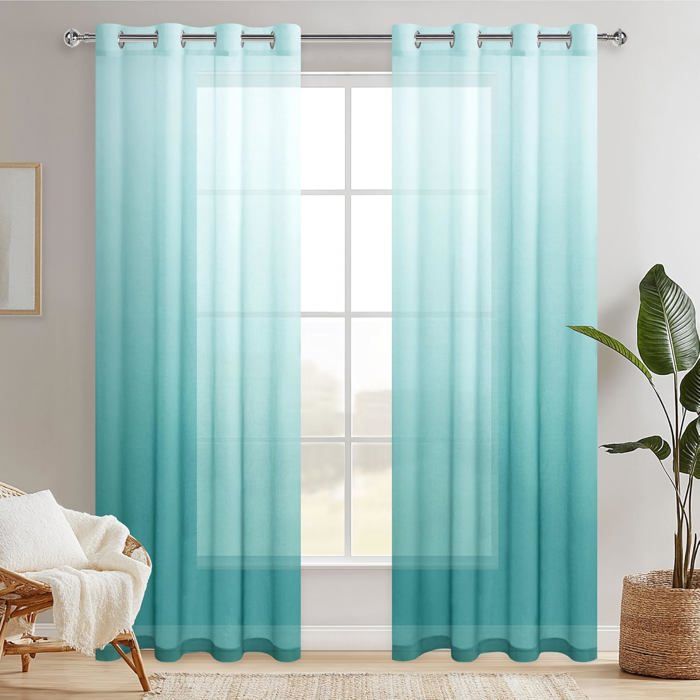 Lot De 2 Voilages Rideaux Dégradé À Oeillet De Fenêtre En Polyester De Couleur Changée Voile Ombre Demi-Transparent Décor Po[RO998]