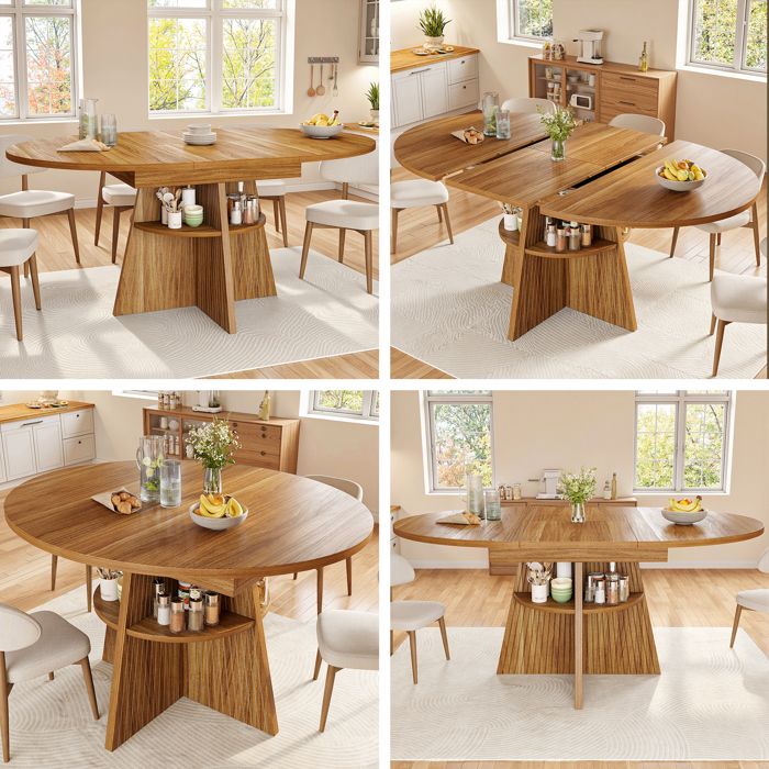 Table à manger extensible - Extensible de 110 à 150 cm - Compartiment de rangement intégré - Coins arrondis sécurisés