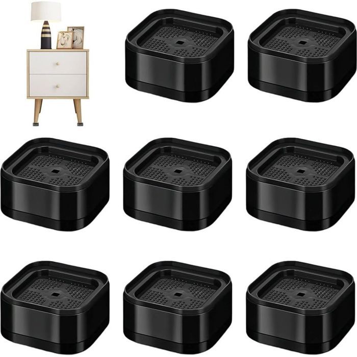 8pcs Empilable Rehausseur Meuble Rehausseur Pieds de Lit Noir Hauteur Simple 3 5 cm Rehausseurs de Meubles Réglables Armoires