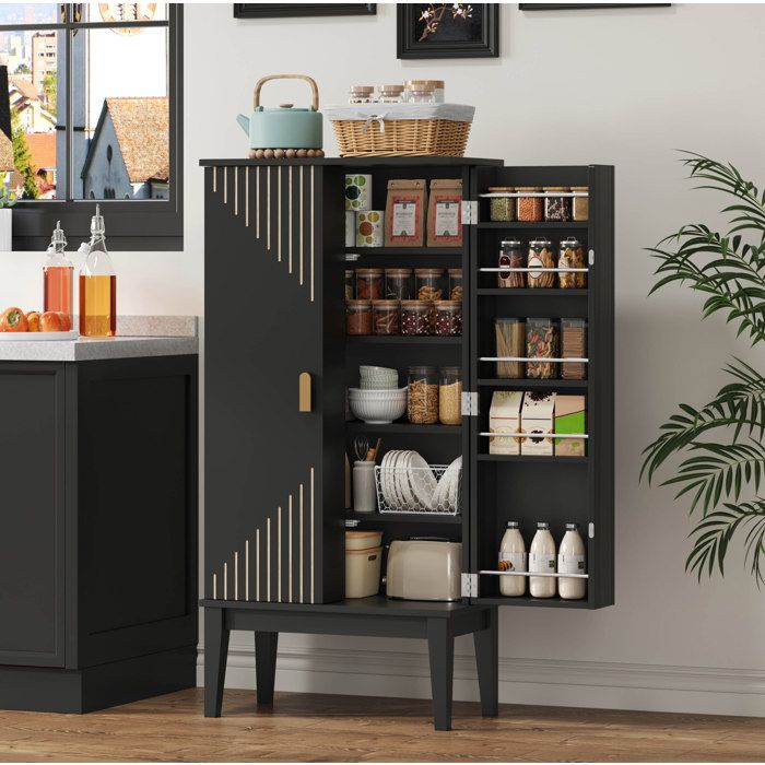 MEUBLIV Buffet de cuisine 120 x 59 x 30 cm 2 portes 5 compartiments MDF noir style vintage