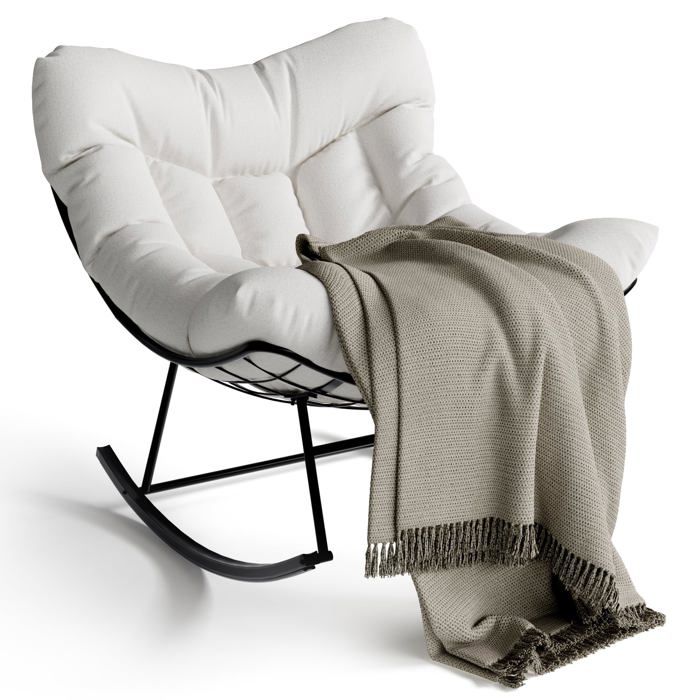 Grand fauteuil à bascule extérieur avec repose-pieds forme œuf coussin épais pour salon jardin terrasse intérieur extérieur