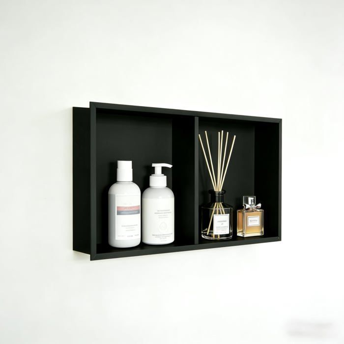 Niche de douche encastrée en acier inoxydable – Double étagères peinture muralees modernes – Installation sans carrelage