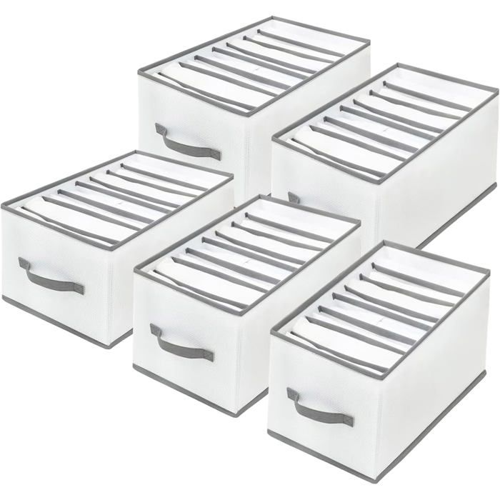 Lot De 5 Organiseurs De Penderie À 8 Compartiments - En Tissu Pliable - Pour Armoire Vêtements Jean Pull (40 X 25 X 20 Cm)[F98]