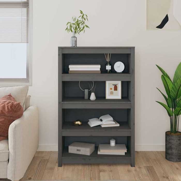 Étagère pour livres - Bibliothèque Gris 80x35x126 cm - Bois de pin massif - design élégant - pour maison(24595）