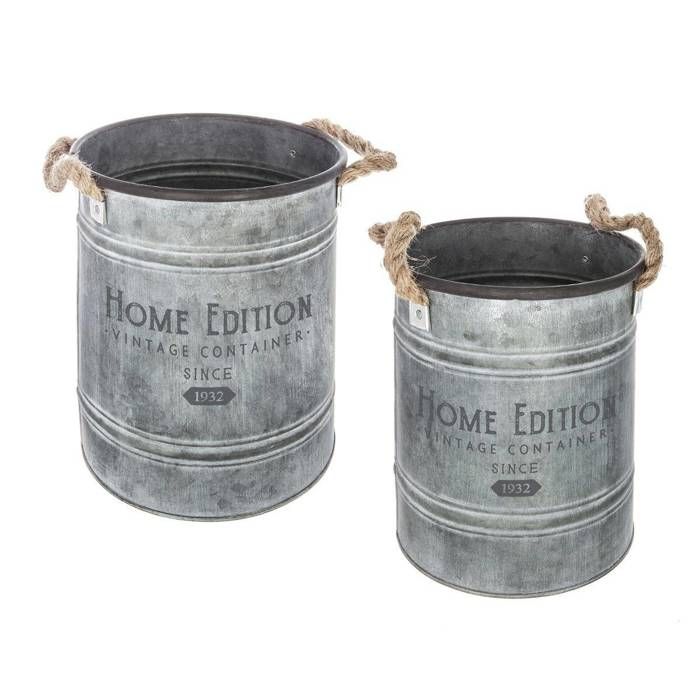 Set de 2 seaux métal gris D19/23cm - Atmosphera Créateur dintérieur