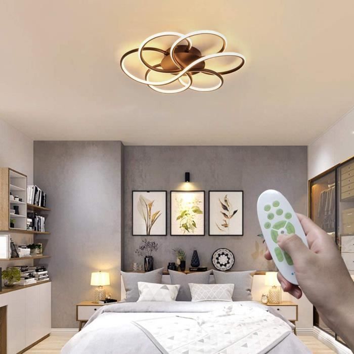 Plafonnier LED à intensité variable - Lampe de chambre à coucher moderne -  Marron - Avec télécommande - Diamètre : 60 cm [732] - Cdiscount Maison